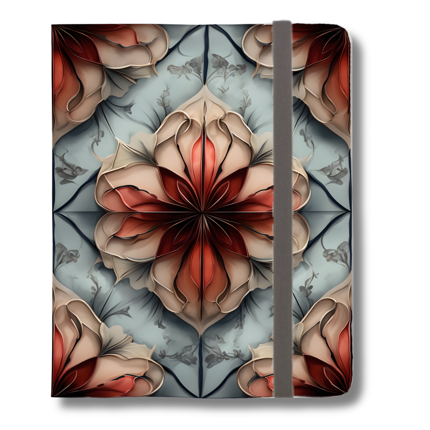 Ember Bloom iPad Folio Case - Fiery Floral Mandala in Red, Teal & Beige Tones, Fits iPad Pro 11 inch and 12.9 inch