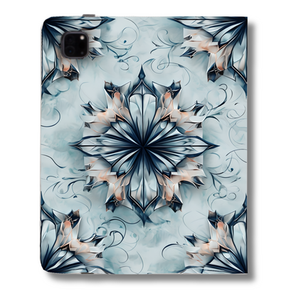 Indigo Mirage iPad Folio Case - Elegant Blue Floral Mandala-Inspired Tech Cover, Fits iPad Pro 11 inch and 12.9 inch