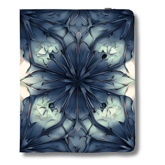 Indigo Mosaic iPad Folio Case - Elegant Dark Blue Kaleidoscope Floral Tech Cover, Vegan Leather, Fits iPad Pro 11 inch and 12.9 inch