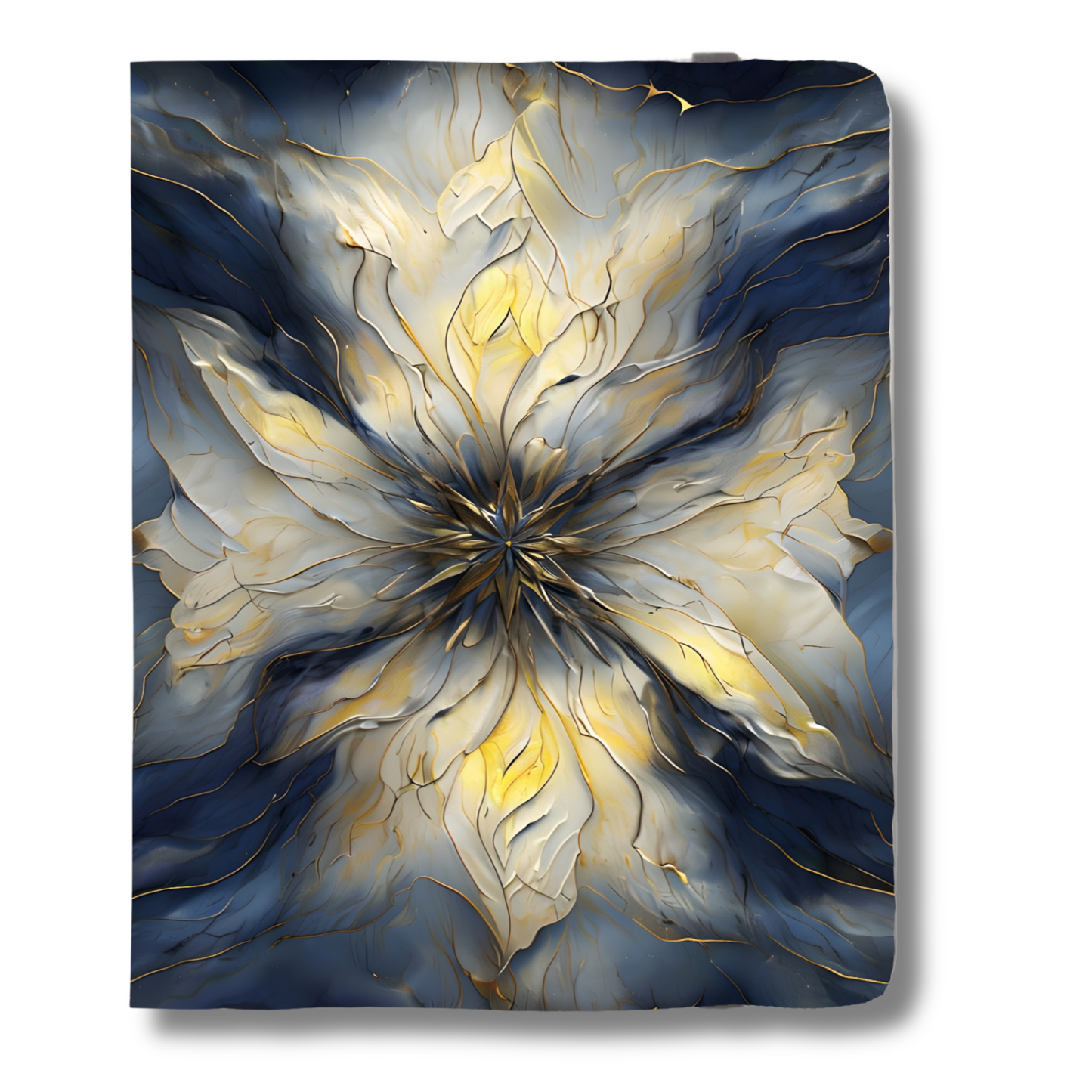 Luminous Petal iPad Folio Case - Radiant Floral Design in Gold & Navy, Vegan Leather, Fits iPad Pro 11 inch and 12.9 inch