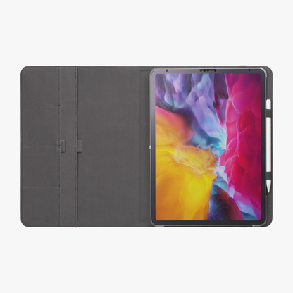 Luminous Petal iPad Folio Case - Radiant Floral Design in Gold & Navy, Vegan Leather, Fits iPad Pro 11 inch and 12.9 inch