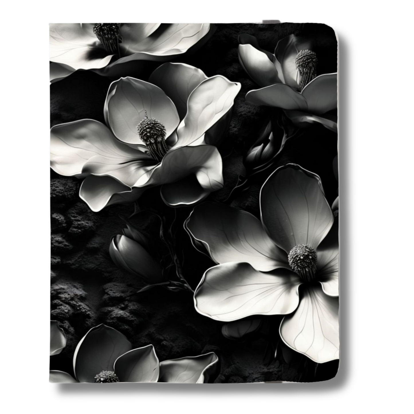 Monochrome Magnolia iPad Folio Case - Black & White Floral Tablet Cover, Vegan Leather, Fits iPad Pro 11 inch and 12.9 inch