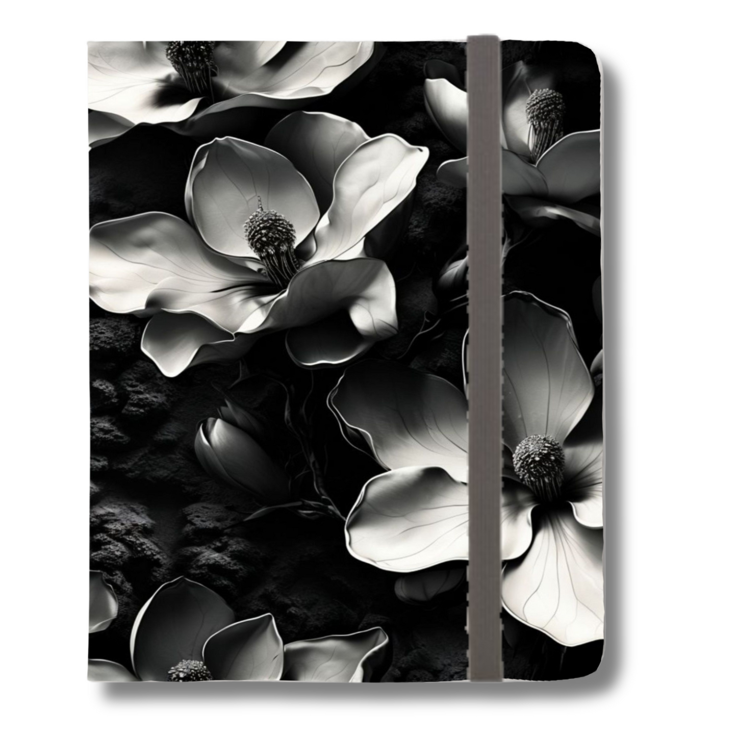 Monochrome Magnolia iPad Folio Case - Black & White Floral Tablet Cover, Vegan Leather, Fits iPad Pro 11 inch and 12.9 inch