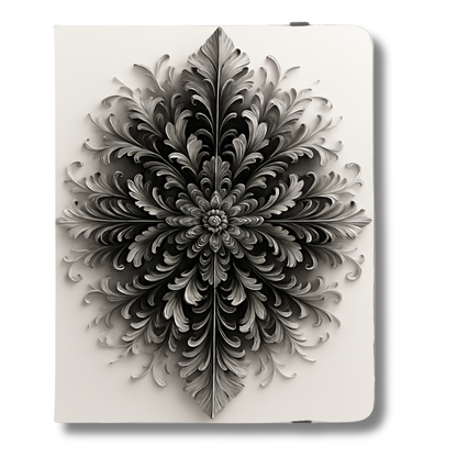 Obsidian Bloom iPad Folio Case - Intricate Black Mandala Floral Design, Fits iPad Pro 11 inch and 12.9 inch