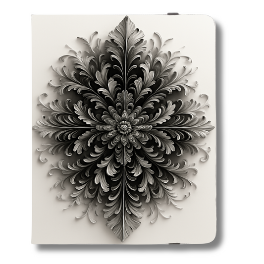 Obsidian Bloom iPad Folio Case - Intricate Black Mandala Floral Design, Fits iPad Pro 11 inch and 12.9 inch