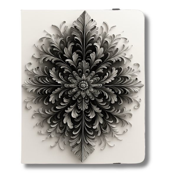 Obsidian Bloom iPad Folio Case - Intricate Black Mandala Floral Design, Fits iPad Pro 11 inch and 12.9 inch