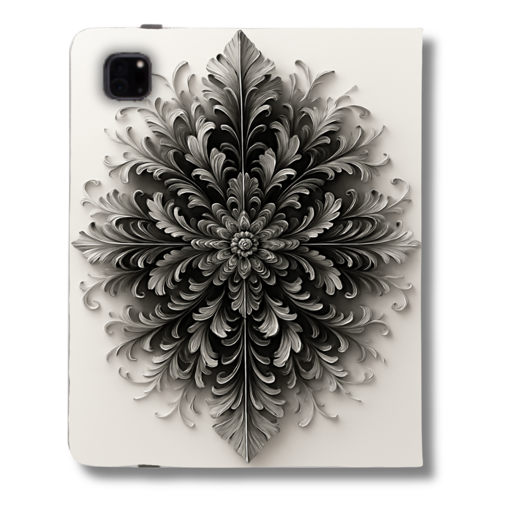 Obsidian Bloom iPad Folio Case - Intricate Black Mandala Floral Design, Fits iPad Pro 11 inch and 12.9 inch
