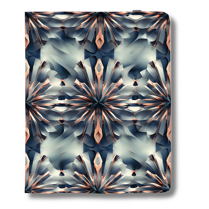 Obsidian Kaleidoscope iPad Folio Case - Geometric Floral in Deep Charcoal & Blush, Vegan Leather, Fits iPad Pro 11 inch and 12.9 inch