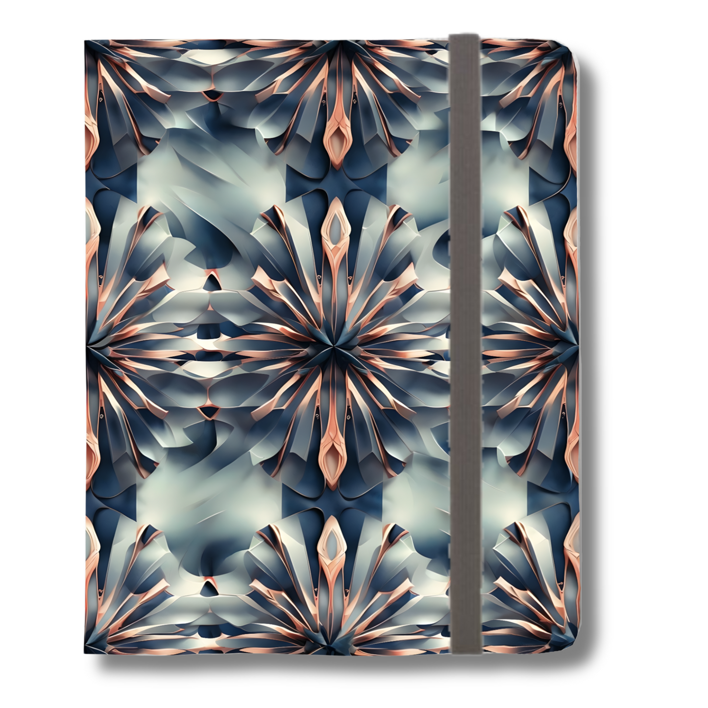 Obsidian Kaleidoscope iPad Folio Case - Geometric Floral in Deep Charcoal & Blush, Vegan Leather, Fits iPad Pro 11 inch and 12.9 inch