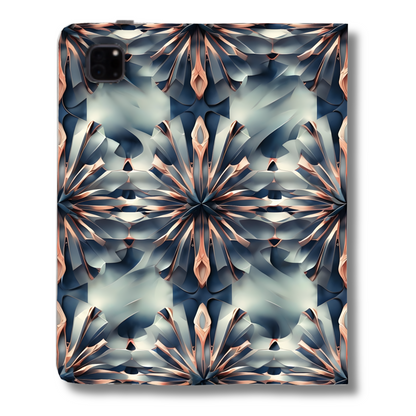 Obsidian Kaleidoscope iPad Folio Case - Geometric Floral in Deep Charcoal & Blush, Vegan Leather, Fits iPad Pro 11 inch and 12.9 inch