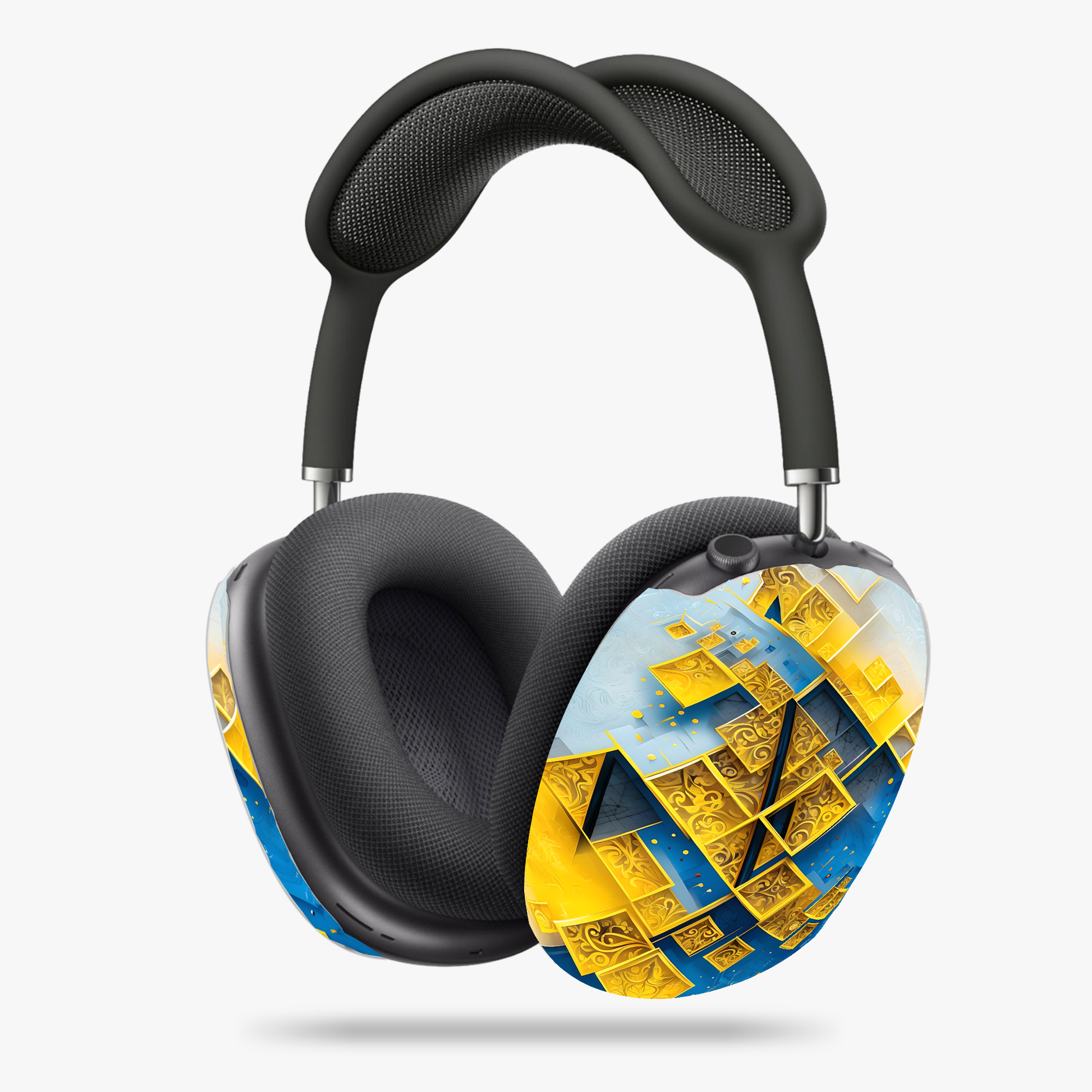 Golden Ascent AirPods Max Covers - Abstract Design in Gold & Sky Blue for Artistic, Modern Tech Style