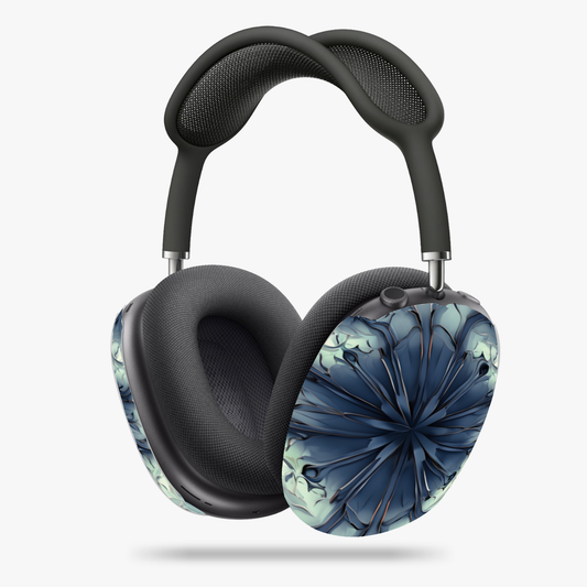 Indigo Mosaic AirPods Max Covers, Artistic Blue Geometric Floral Protective Skin