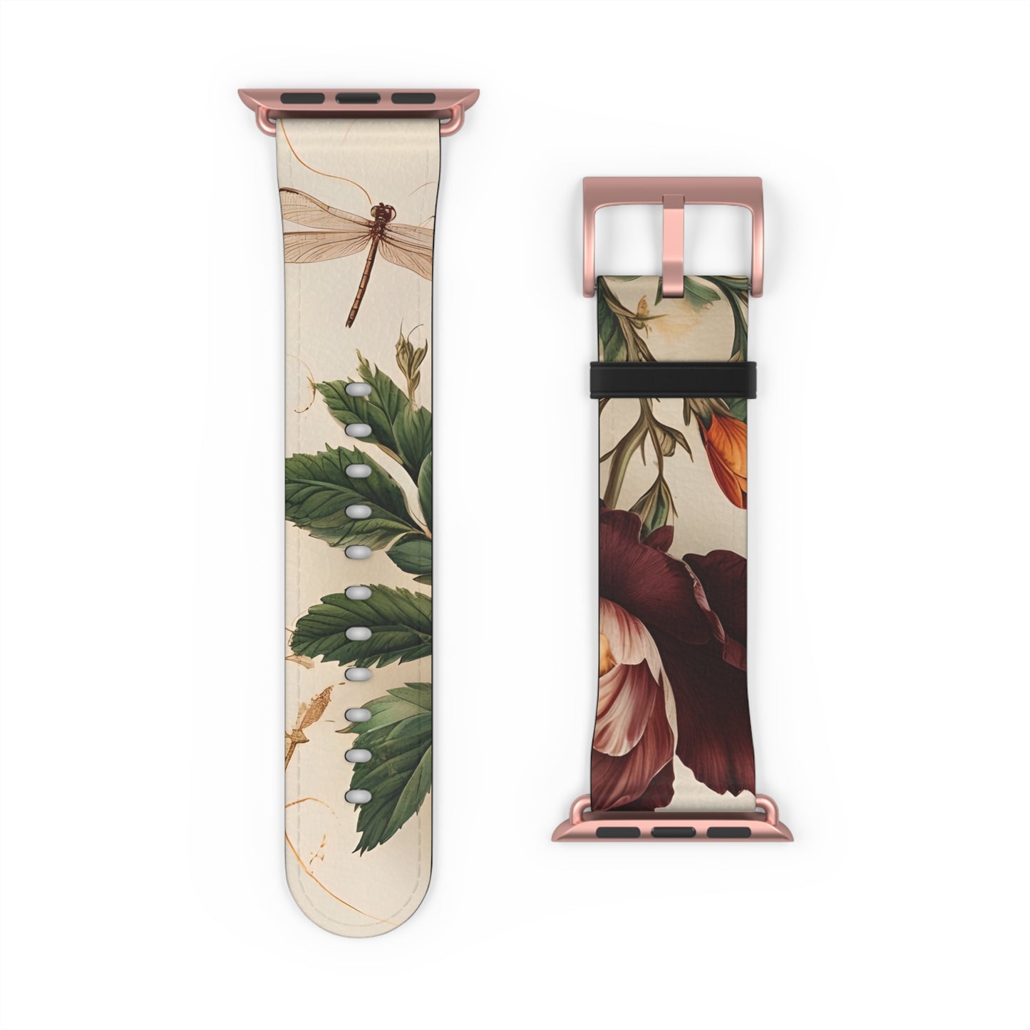 Vintage Burgundy Rose Designer Apple Watch Band - Premium Custom Strap for Series 1-9, SE & Ultra - Artistic Vegan Leather