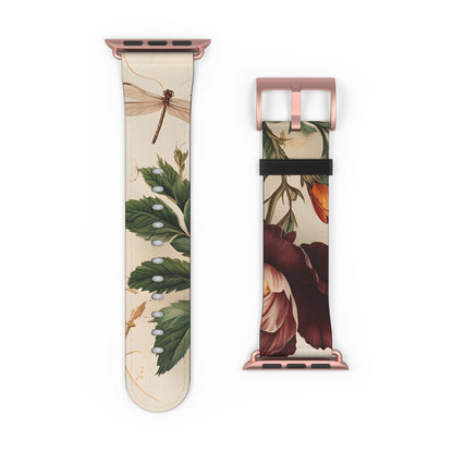 Vintage Burgundy Rose Designer Apple Watch Band - Premium Custom Strap for Series 1-9, SE & Ultra - Artistic Vegan Leather