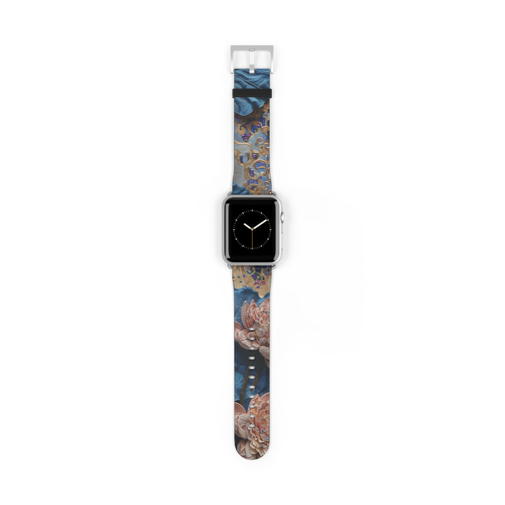 Peony Midnight Tapestry Designer Apple Watch Band - Premium Custom Strap for Series 1-9, SE & Ultra - Artistic Vegan Leather