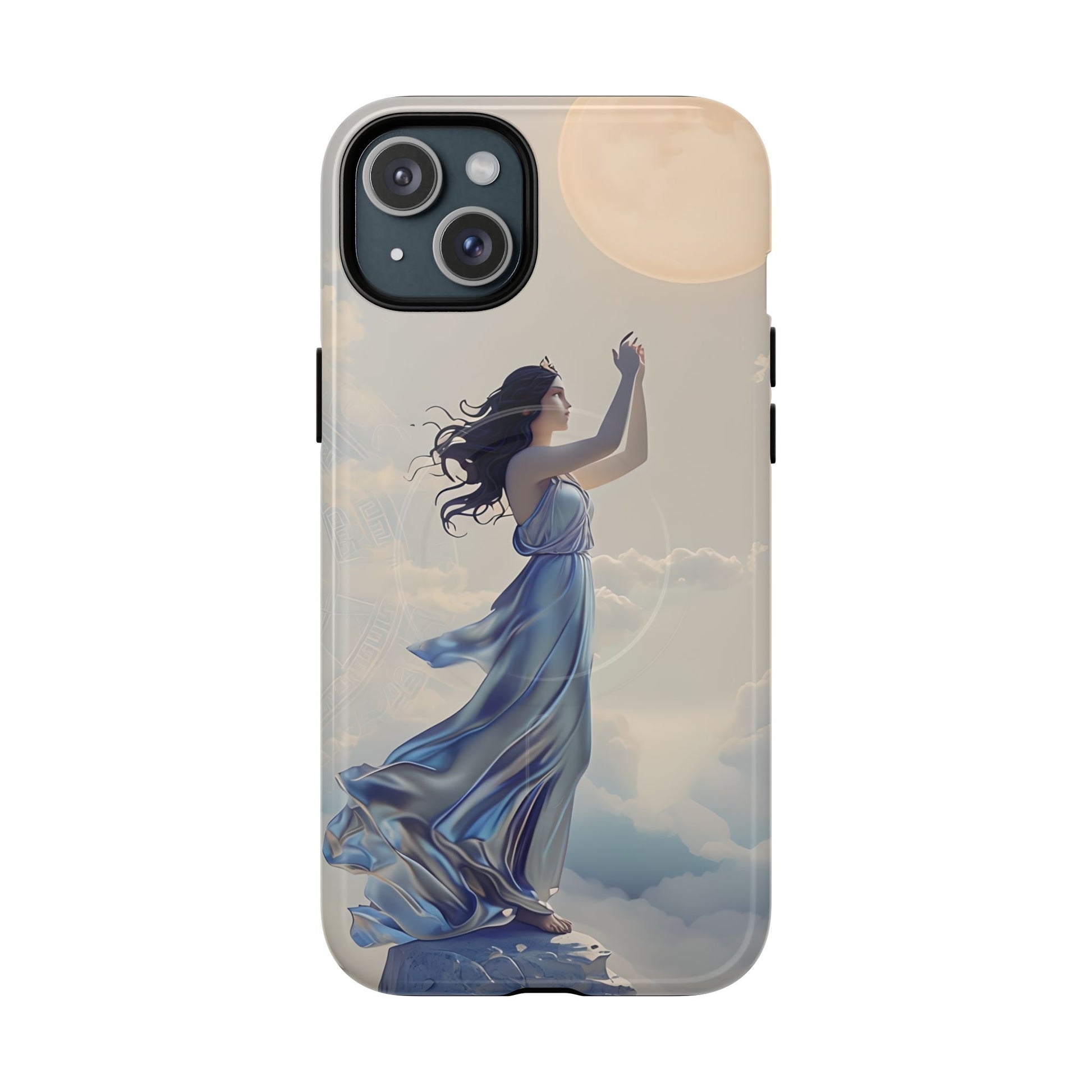 Moonlit Ascend - Ethereal Celestial Art iPhone 15 Plus MagSafe Phone Case -Dreamy Night Sky & Floating Woman Design