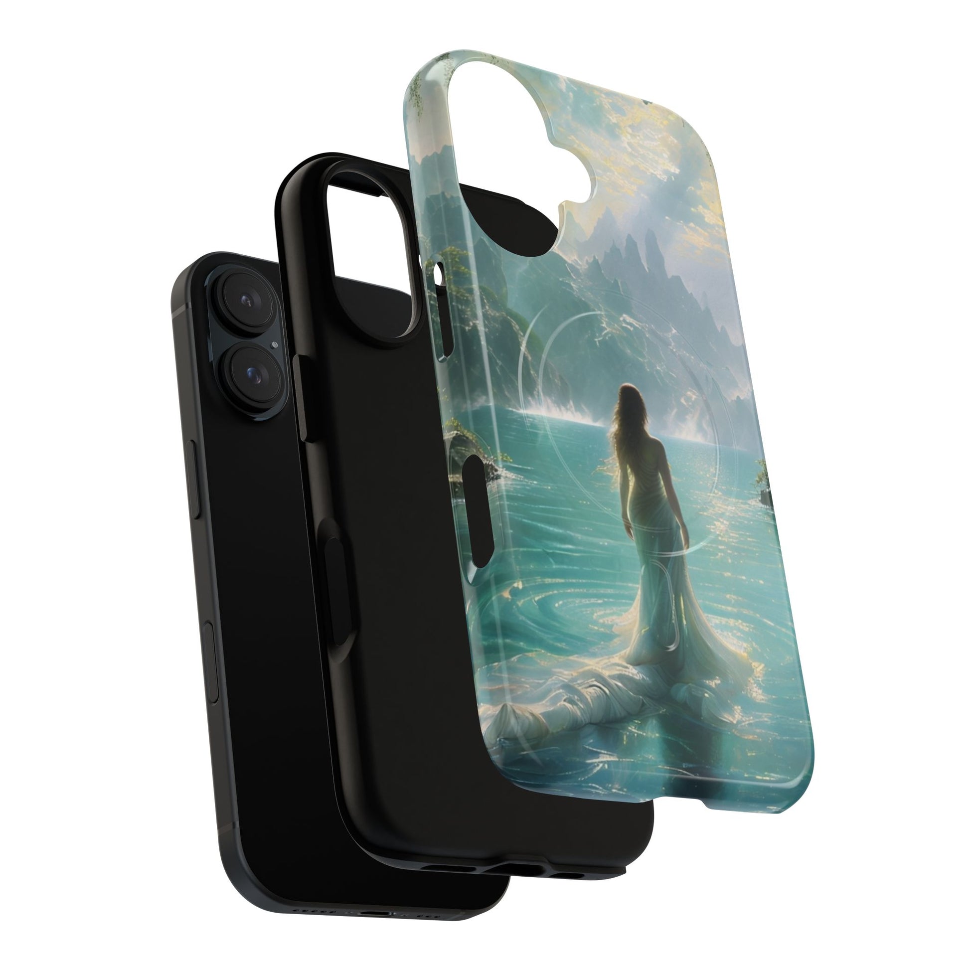 Celestial Tides - Dreamscape Art iPhone 16 MagSafe Phone Case -Ethereal Woman & Fantasy Landscape Design