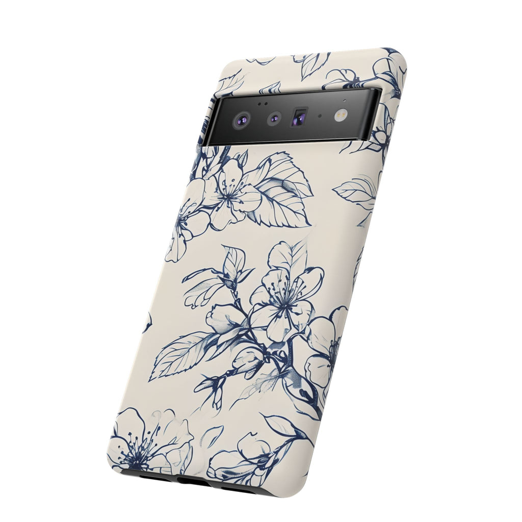 Blossom Sketch - Artistic Blue Floral Google Pixel 6 Pro - Tough Phone Case - Hand-Drawn Botanical Design