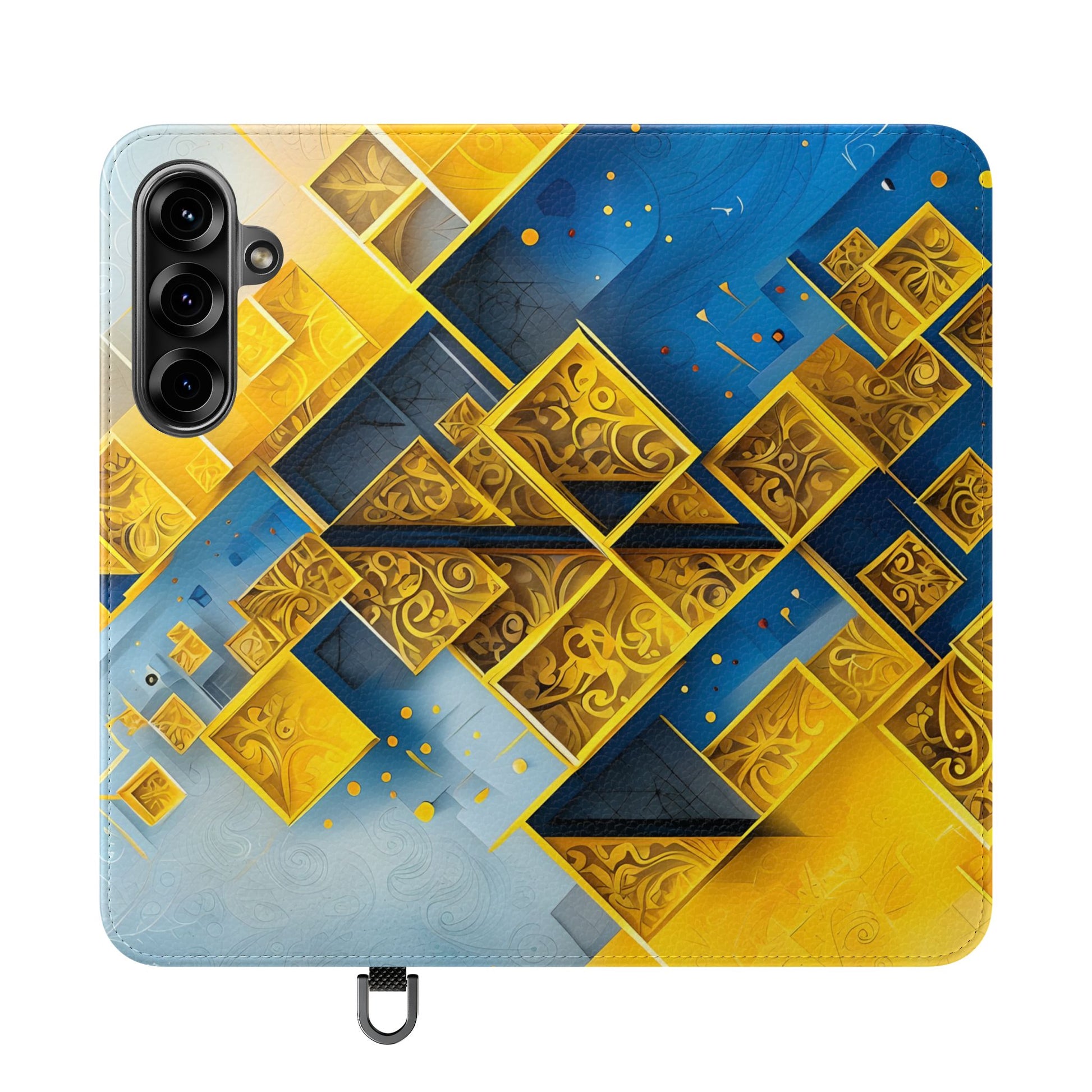 Golden Ascent Wallet Phone Case - Abstract Yellow & Blue Flip Cover for Samsung Galaxy S25 Plus