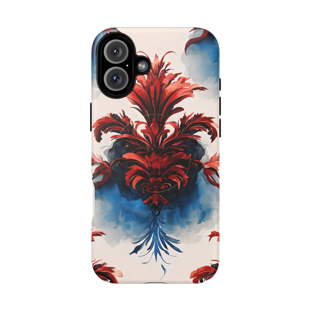 Crimson Plume - Bold Artistic Feather iPhone 16 Plus MagSafe Phone Case - Dramatic Red & Blue Design