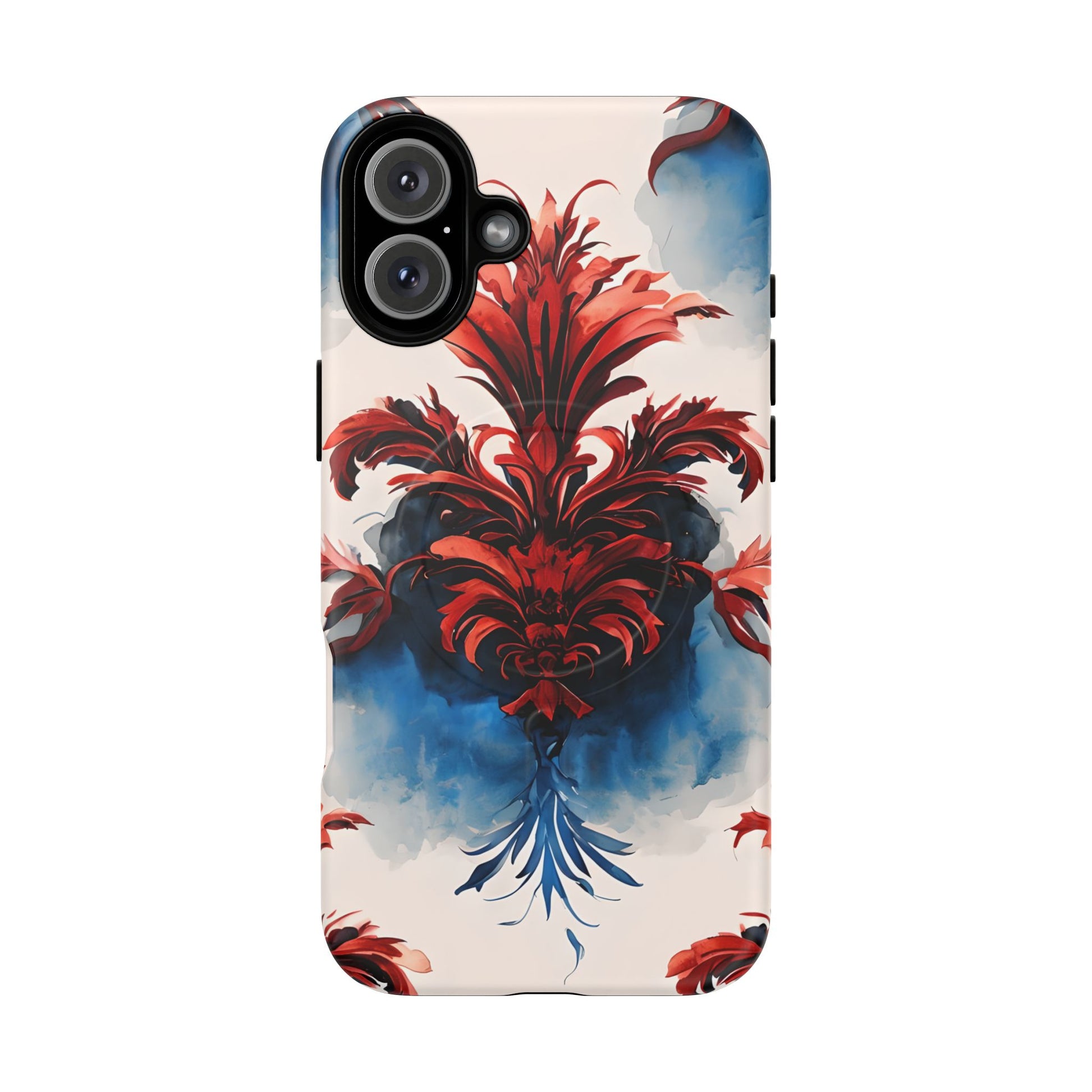 Crimson Plume - Bold Artistic Feather iPhone 16 Plus MagSafe Phone Case - Dramatic Red & Blue Design
