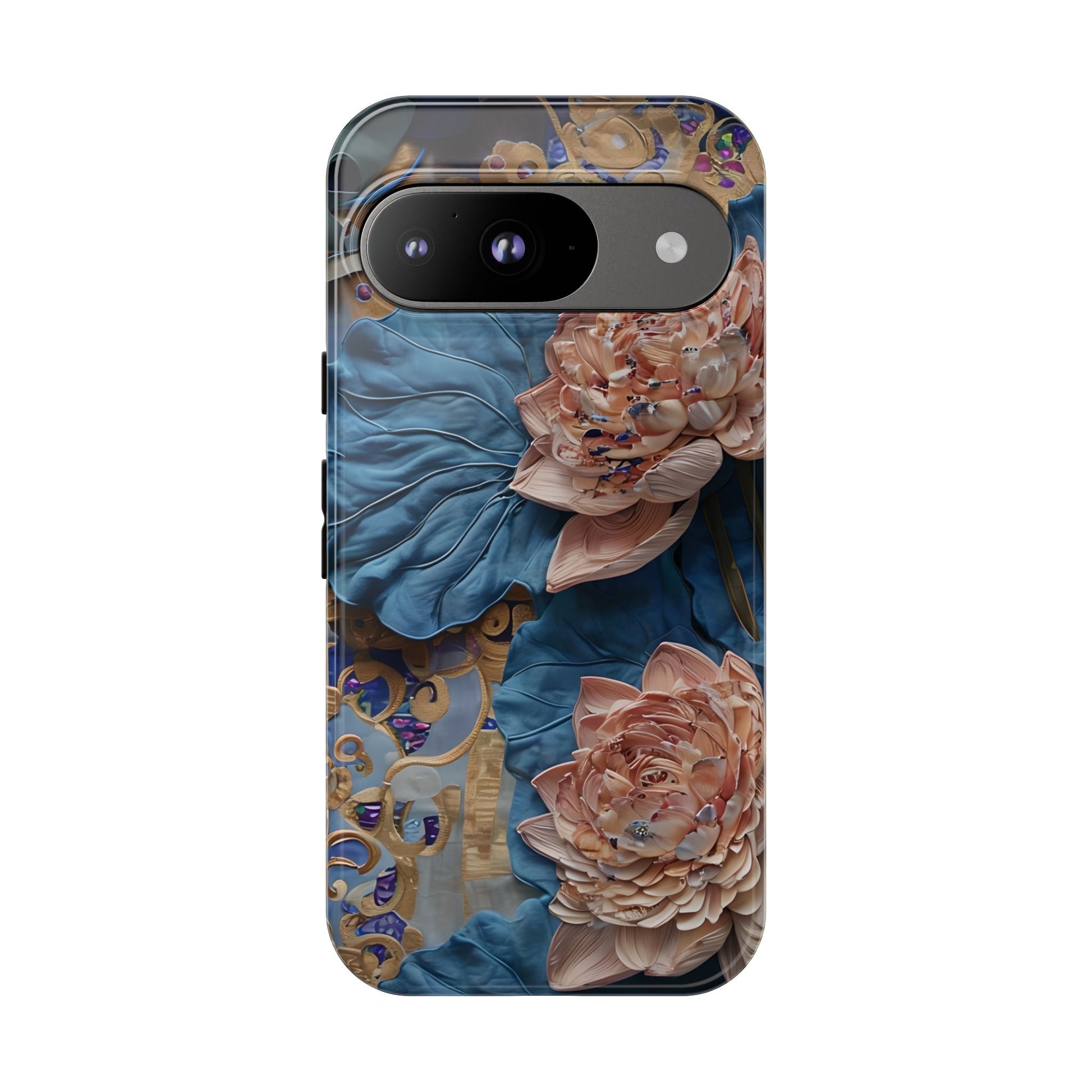 Peony Midnight Tapestry - Google Pixel 9 - Elegant Blue & Blush Artful Phone Cover