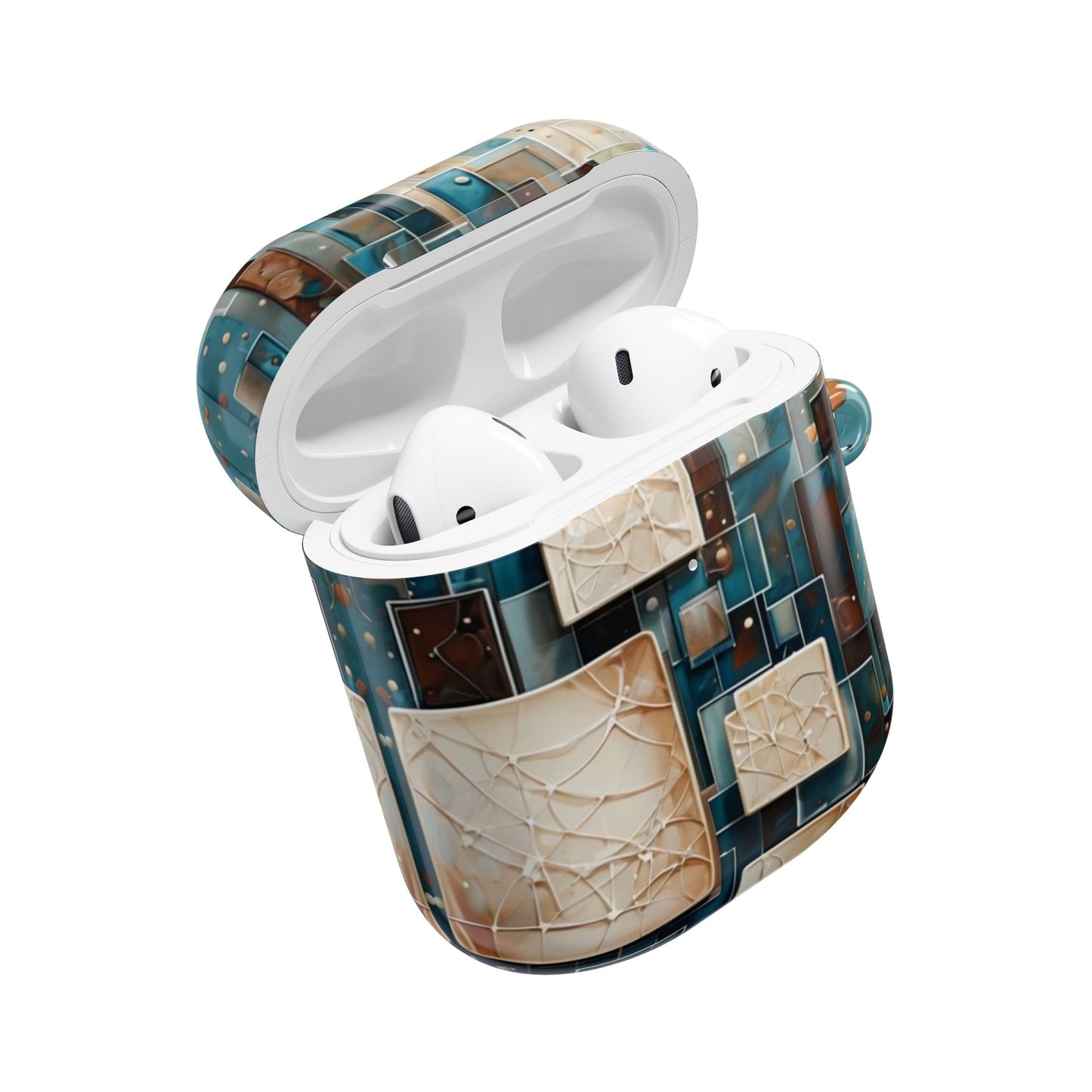 Architectural Drift AirPods Case - Modern Geometric Teal & Parchment Design for Gen 1, 2, 3, Pro Gen 1 & 2