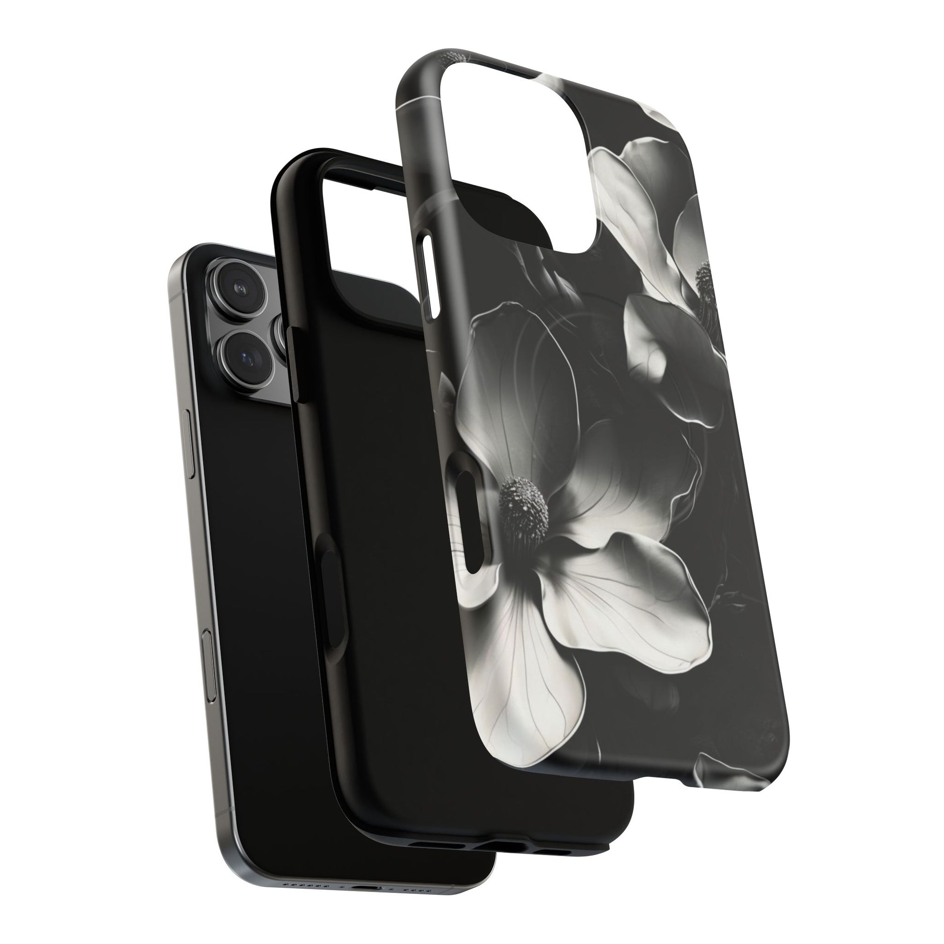 Monochrome Magnolia - Elegant Black & White Floral iPhone 16 Pro Max MagSafe Phone Case - Artistic Magnolia Design