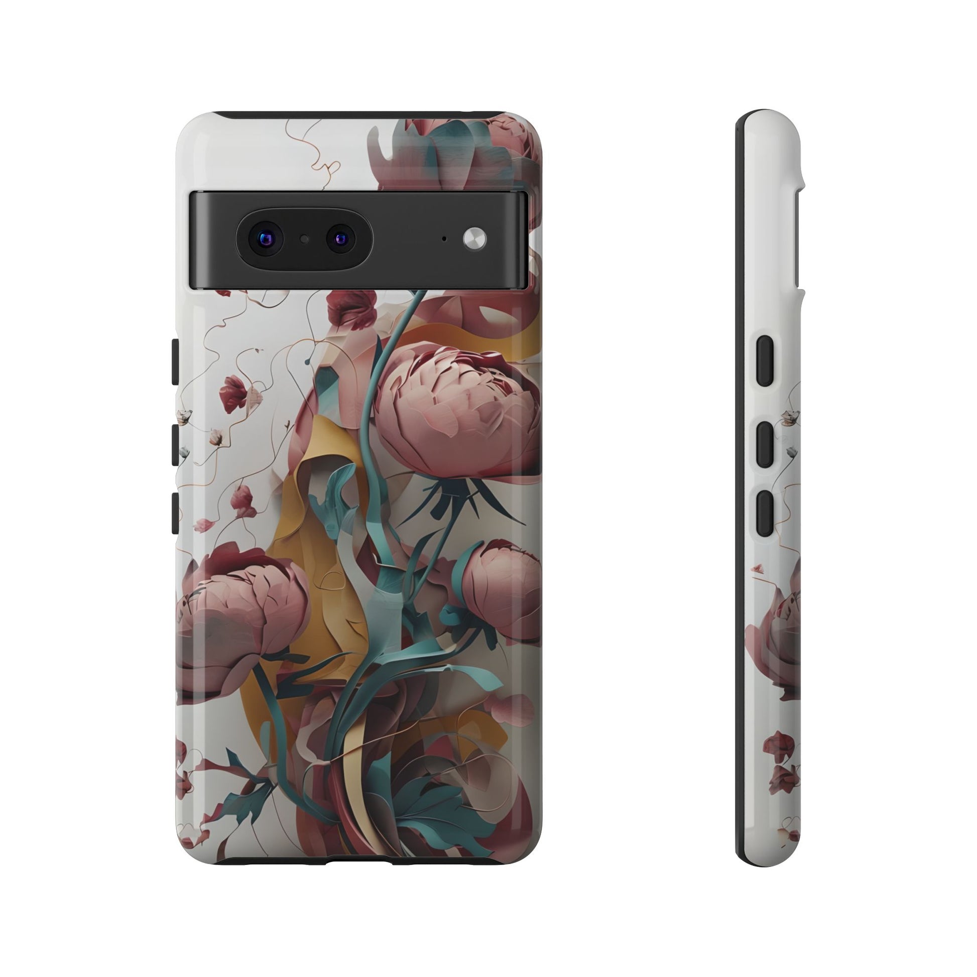 Blushing Peony Veil - Elegant Painterly Floral Google Pixel 7 Tough Phone Case - Soft Blush & Teal Peony Design