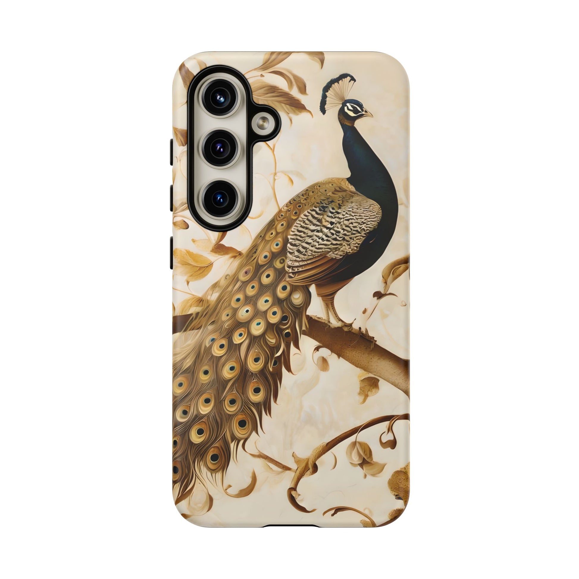 Golden Plumage - Luxe Peacock Art Samsung Galaxy S24 Phone Case - Elegant Gold & Cream Design