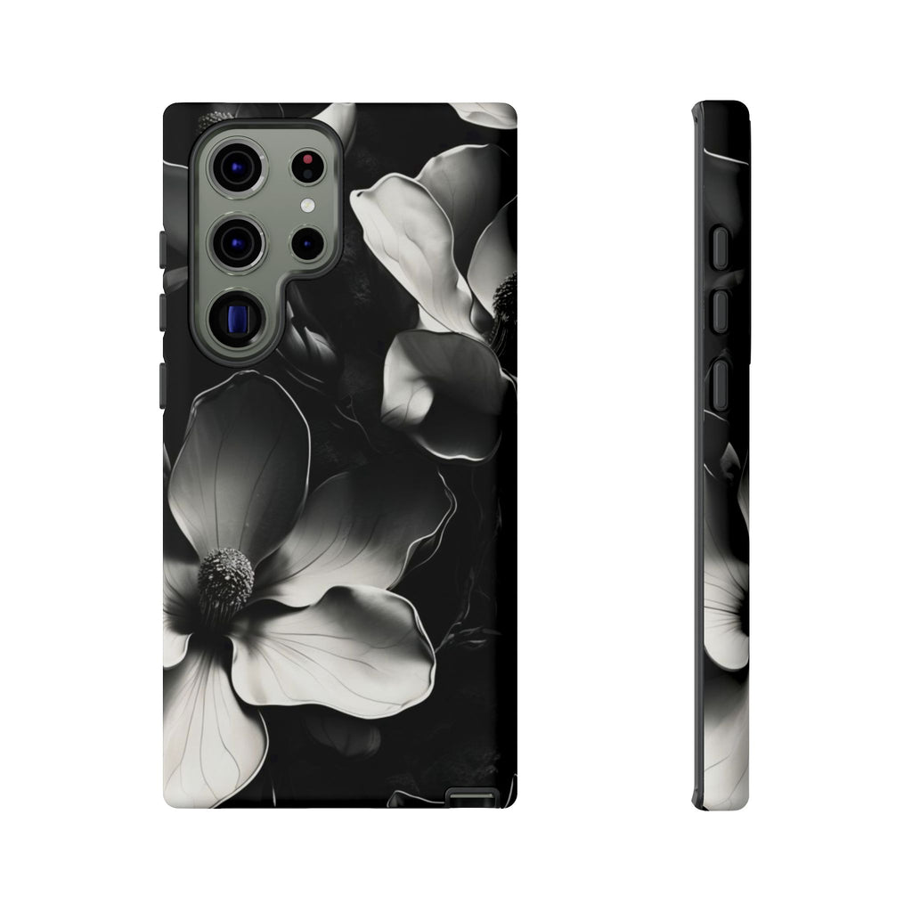 Monochrome Magnolia - Elegant Black & White Floral Samsung Galaxy S23 Ultra Tough Phone Case - Artistic Magnolia Design