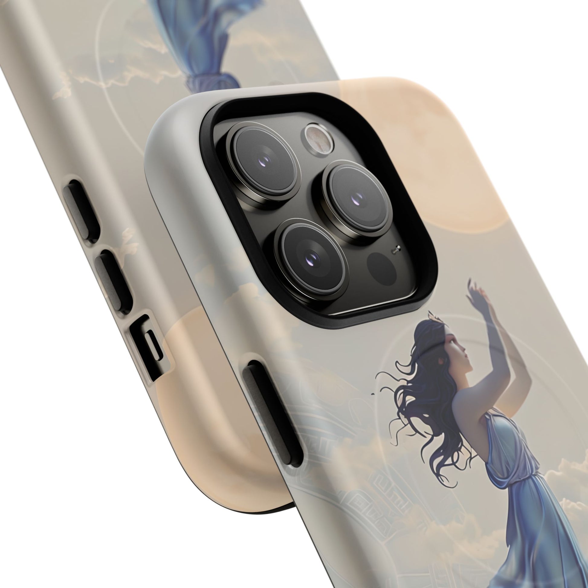 Moonlit Ascend - Ethereal Celestial Art iPhone 14 Pro MagSafe Phone Case -Dreamy Night Sky & Floating Woman Design