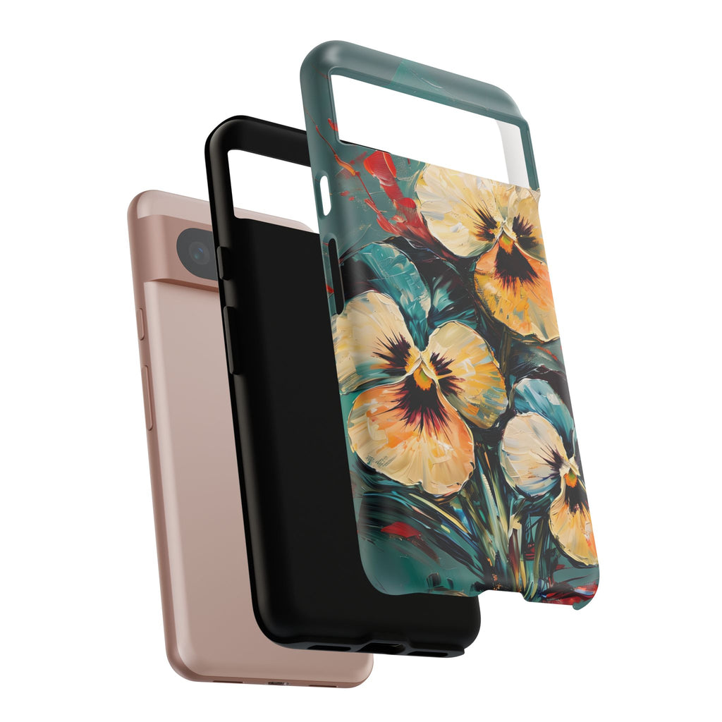 Golden Pansy Cascade Tough Case for Google Pixel 8 - Floral Artistic Shockproof Cover, Elegant Protective Phone Case