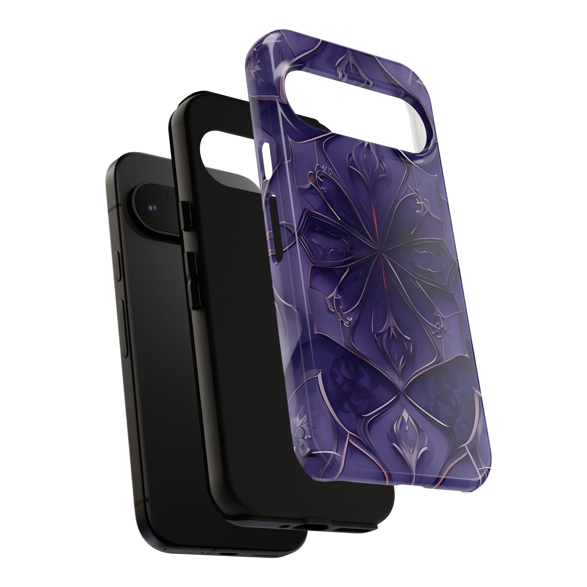 Violet Nebula - Kaleidoscope Collection Artistic Floral Burst - Google Pixel 9 Tough Phone Case - Bold Purple Symmetrical Design