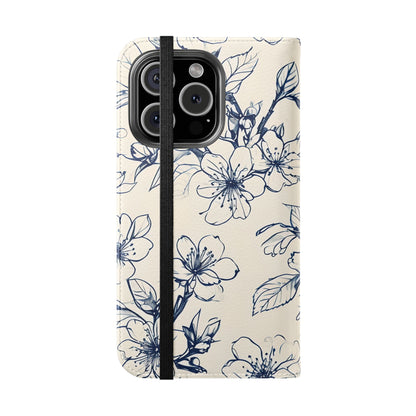 Blossom Sketch - Minimalist Floral Flip Phone Case for iPhone