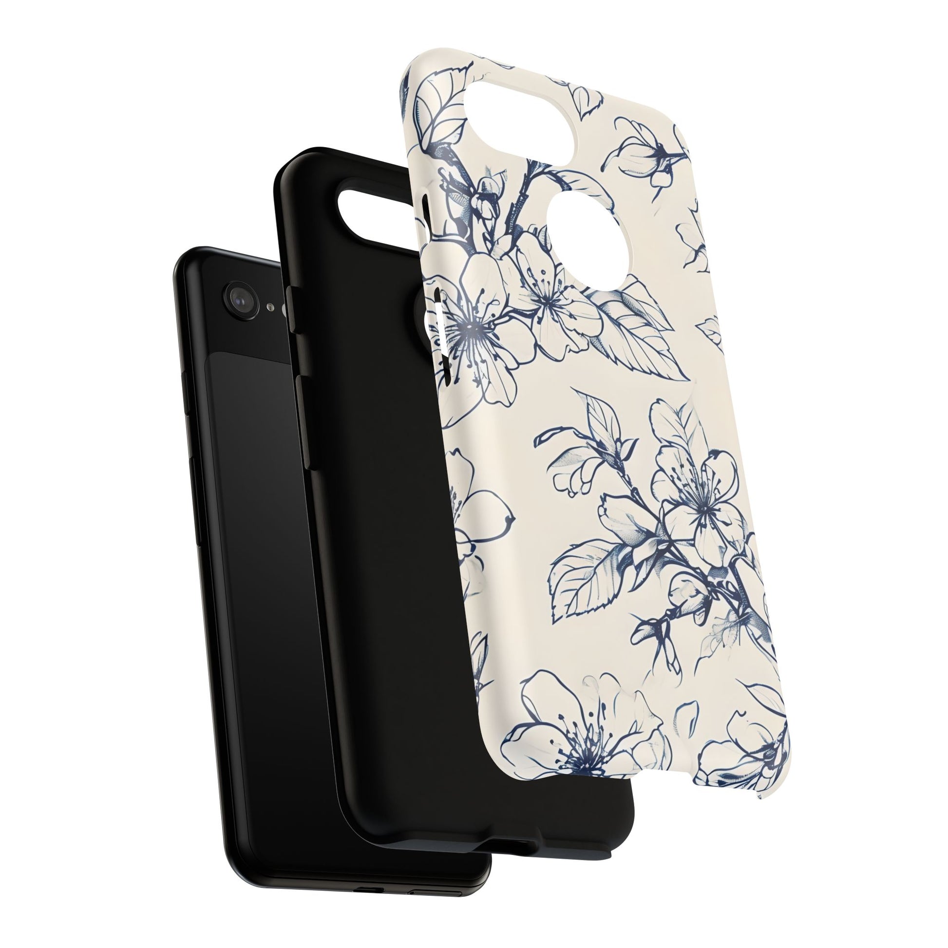 Blossom Sketch - Artistic Blue Floral Google Pixel 3 - Tough Phone Case - Hand-Drawn Botanical Design