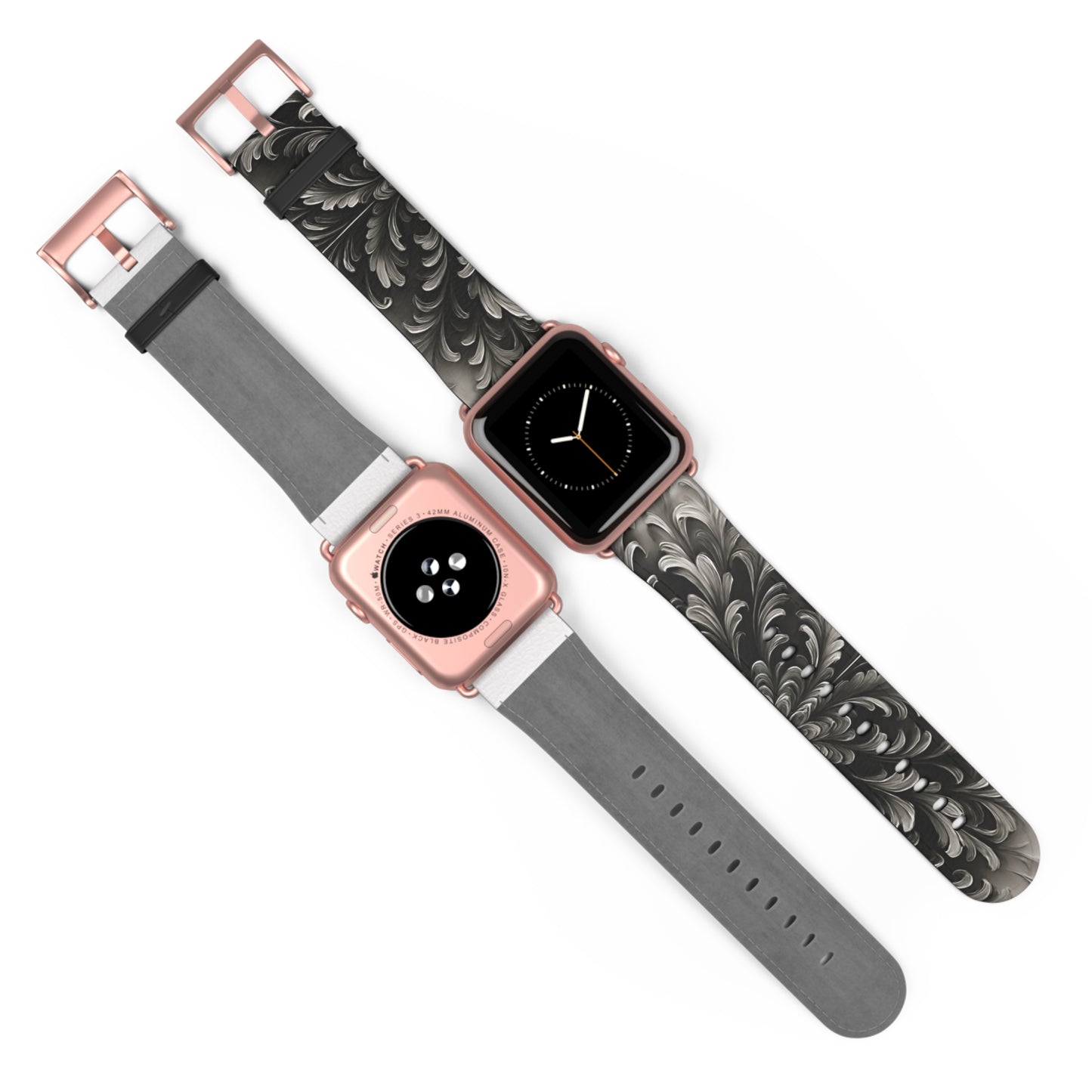 Obsidian Bloom Designer Apple Watch Band - Premium Custom Strap for Series 1-9, SE & Ultra - Artistic Vegan Leather