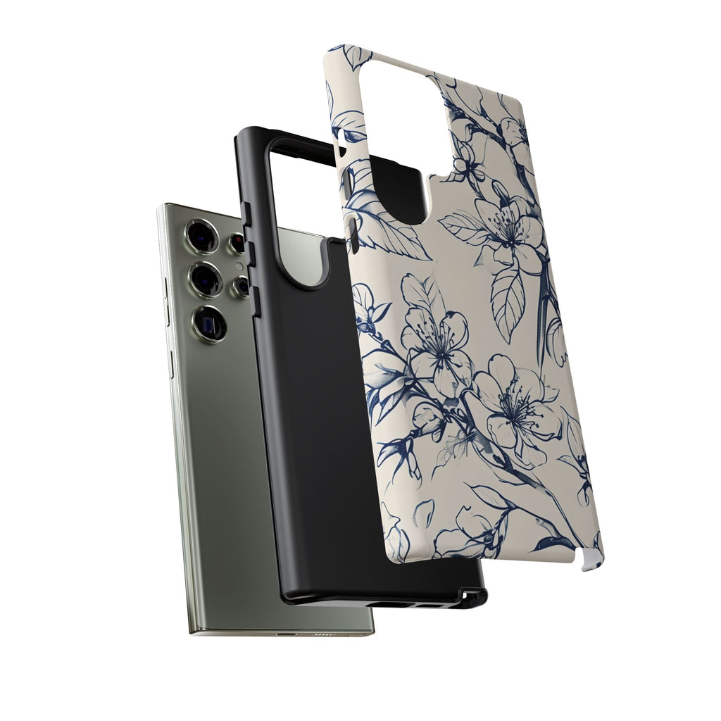 Blossom Sketch - Artistic Blue Floral Samsung Galaxy S23 Ultra Tough Phone Case - Hand-Drawn Botanical Design