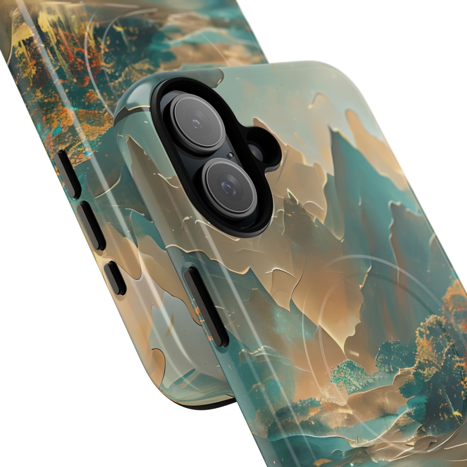 Misty Horizon - Serene Landscape Art iPhone 16 Plus MagSafe Phone Case - Tranquil Mountain & Lake Design