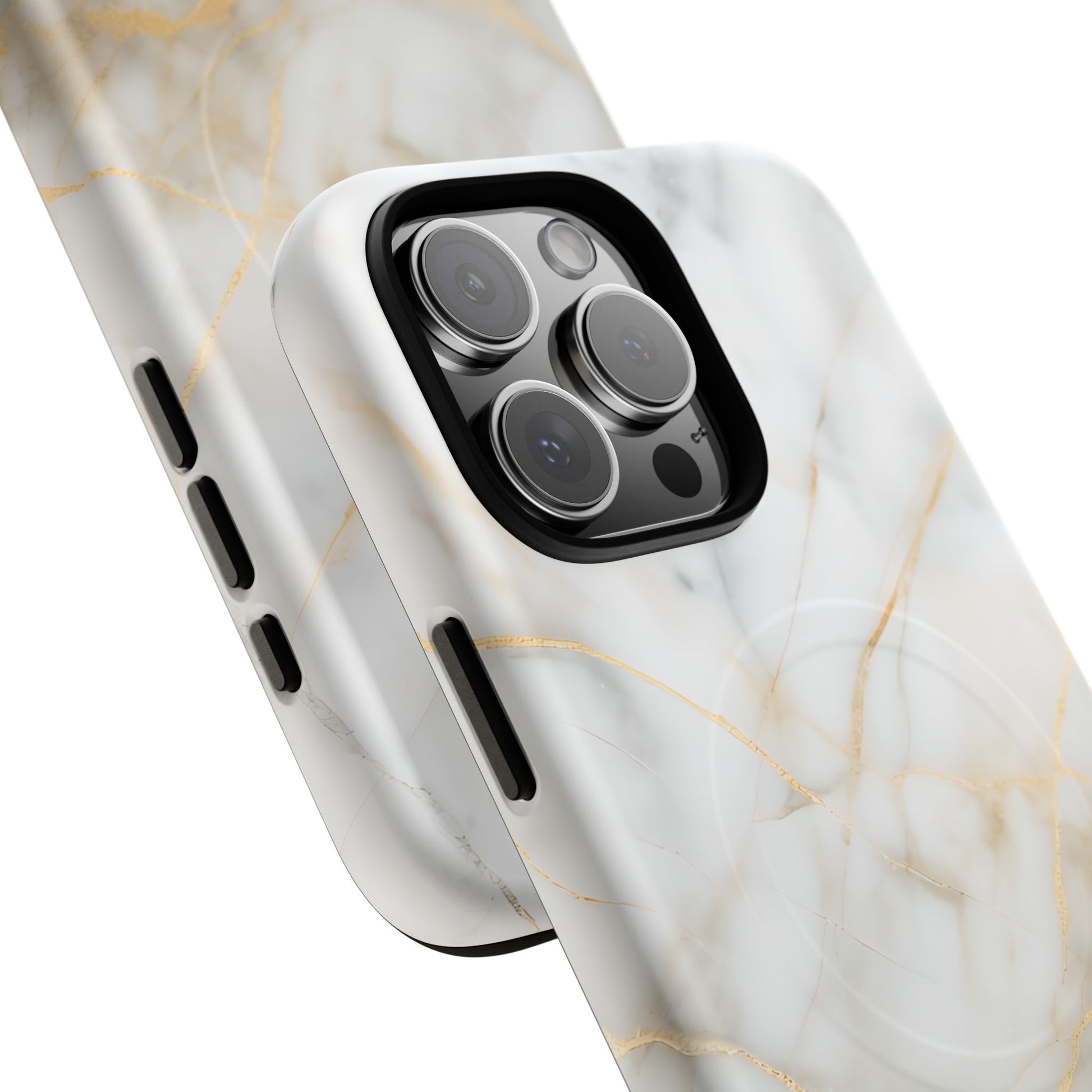 Golden Vein iPhone 16 Pro Max MagSafe Phone Case -White Neutral Marble Design