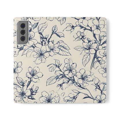 Blossom Sketch - Minimalist Floral Flip Phone Case for Samsung Galaxy