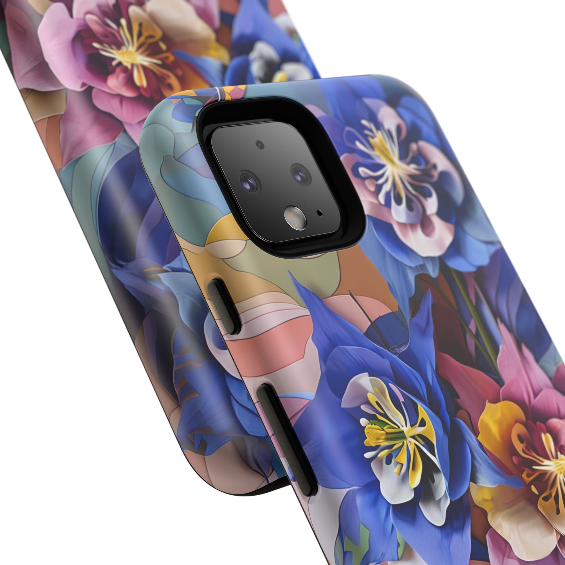Blue Columbine Carnivale - Artistic Floral & Butterfly Google Pixel 4 Tough Phone Case - Vibrant Botanical Design