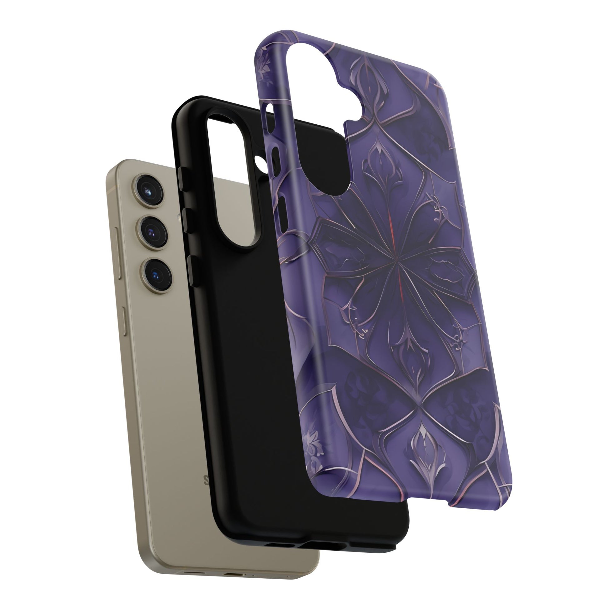 Violet Nebula - Kaleidoscope Collection Artistic Floral Burst - Samsung Galaxy S24 Tough Phone Case - Bold Purple Symmetrical Design