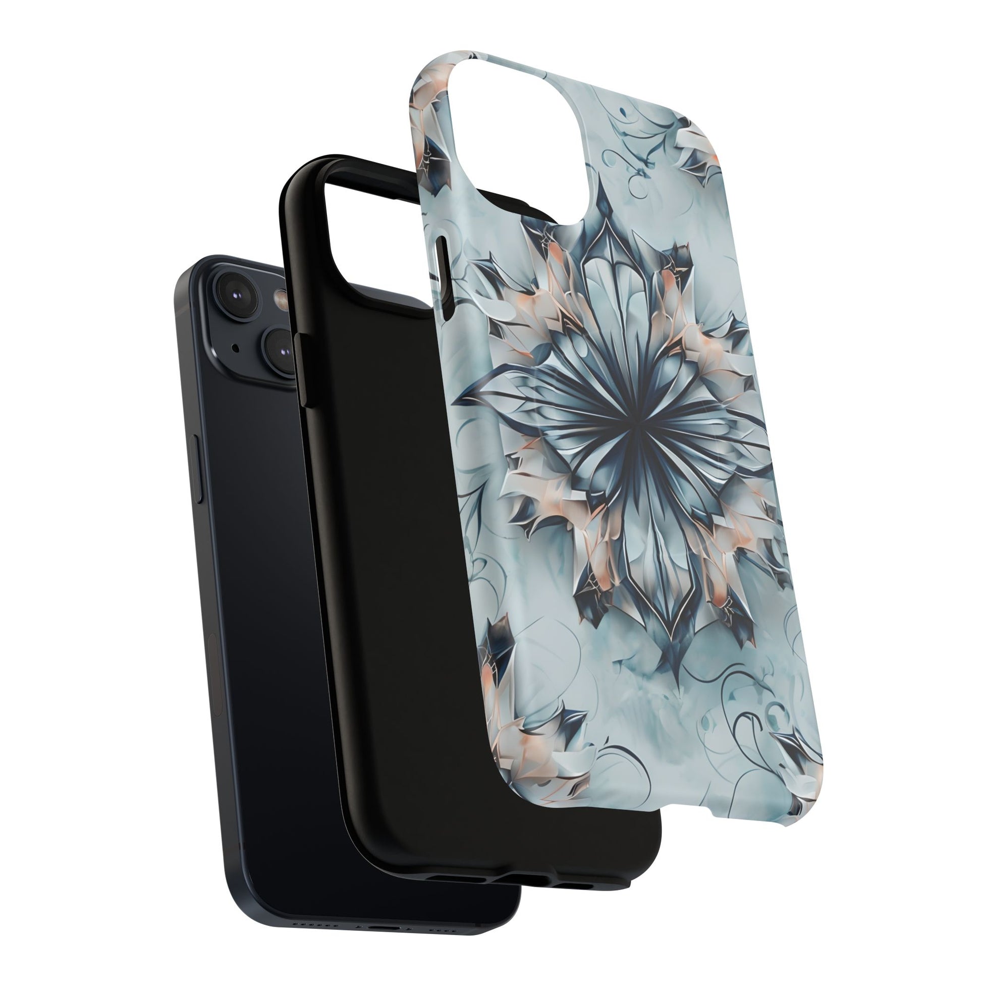 Indigo Mirage - Artistic Kaleidoscope Collection Artistic Floral - iPhone 14 Plus MagSafe Phone Case -Bold Indigo Symmetrical Design
