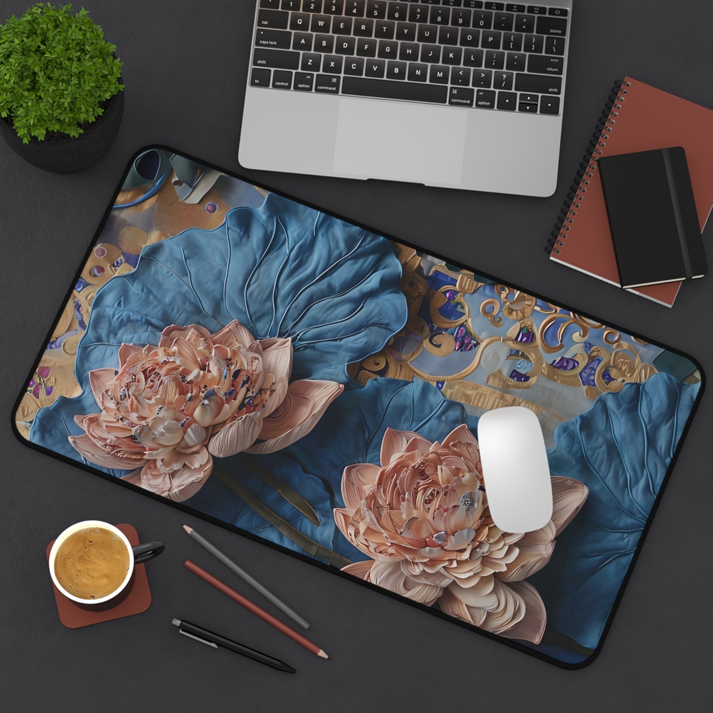 Peony Midnight Tapestry Designer Desk Mat - Premium Office Desk Pad, 3 Sizes Available, Artistic Workspace Protection