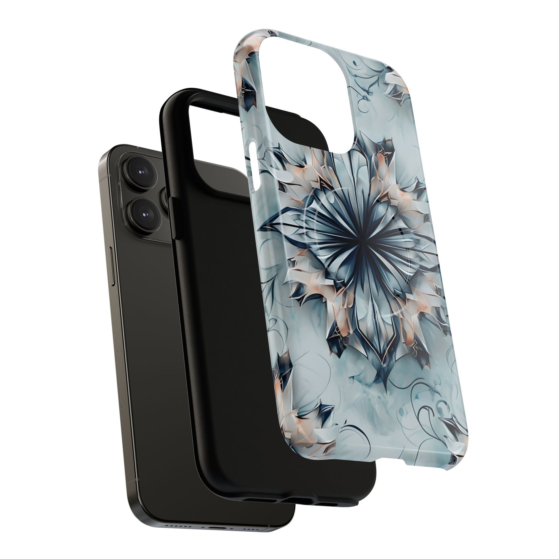 Indigo Mirage - Artistic Kaleidoscope Collection Artistic Floral - iPhone 14 Pro Max MagSafe Phone Case -Bold Indigo Symmetrical Design