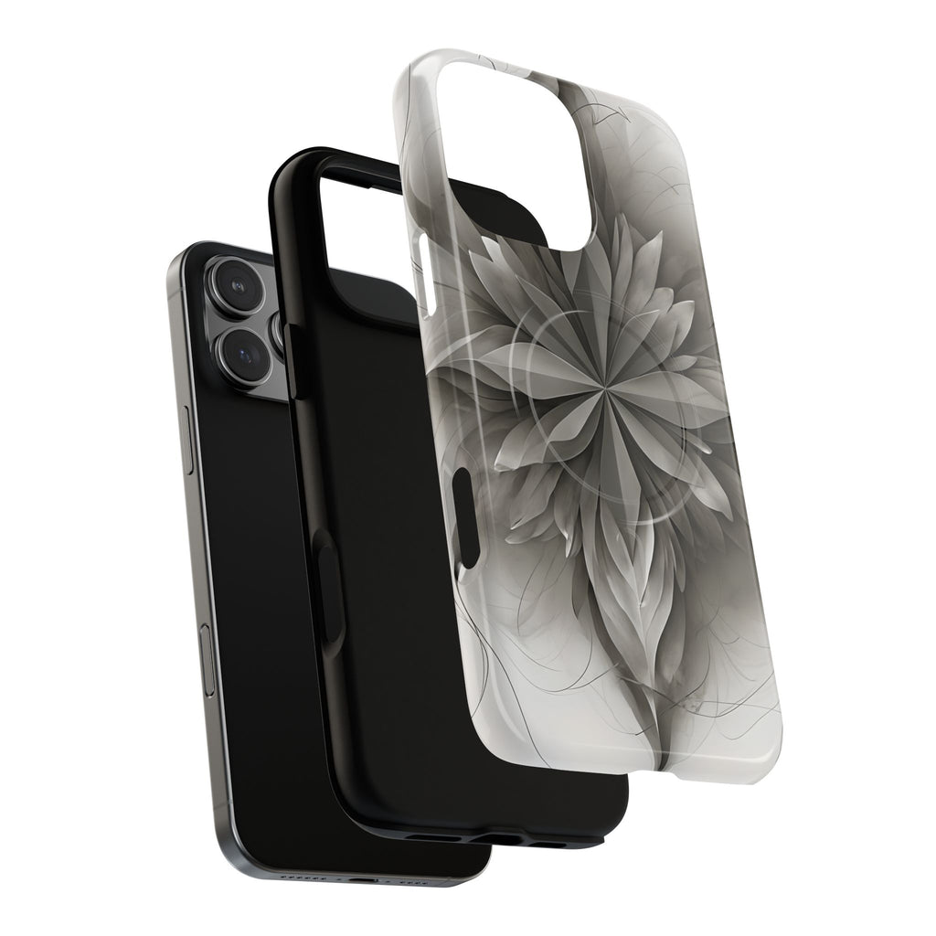 Silver Lotus - Elegant Monochrome Floral iPhone 16 Pro Max MagSafe Phone Case - Modern Lotus Design