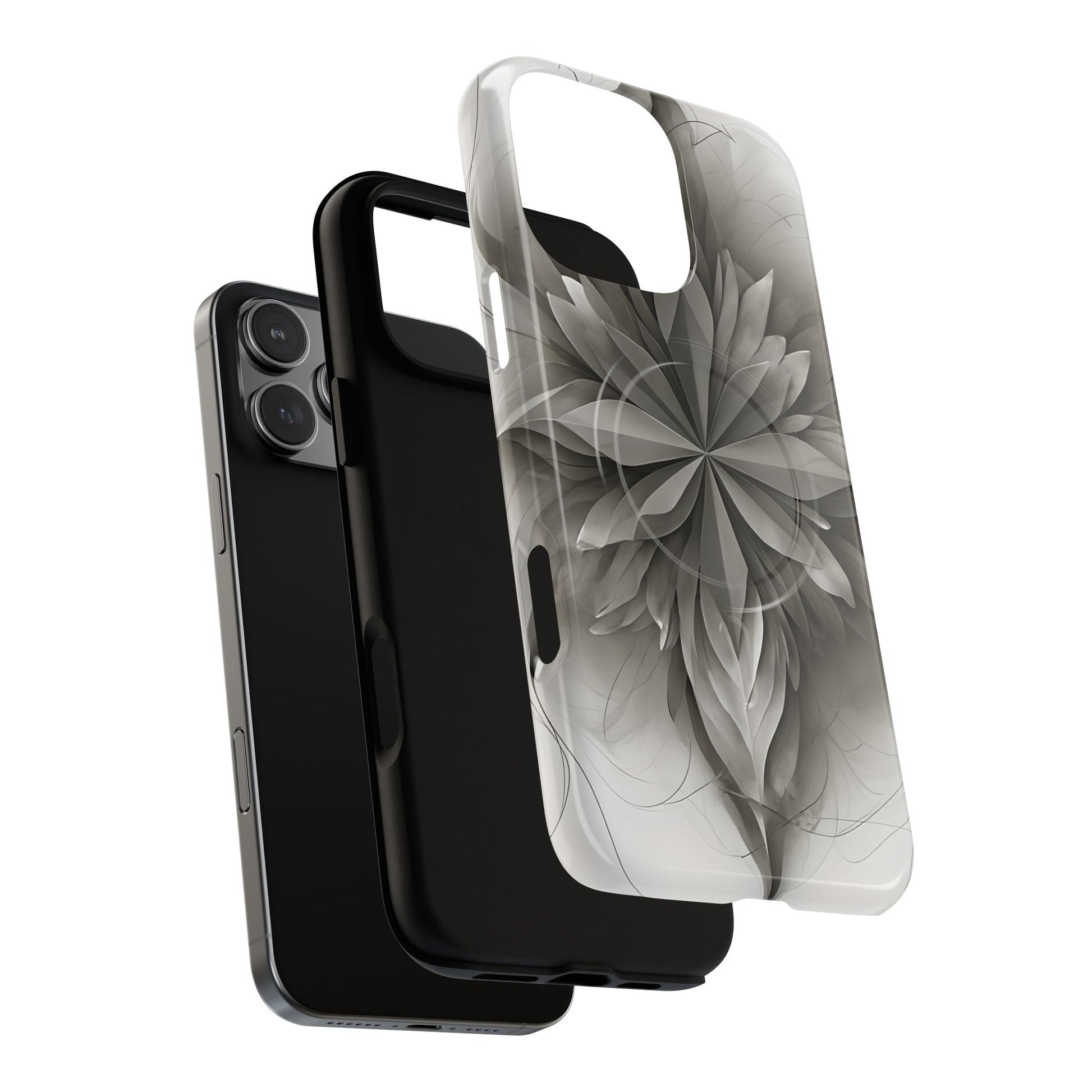 Silver Lotus - Elegant Monochrome Floral iPhone 16 Pro Max MagSafe Phone Case - Modern Lotus Design