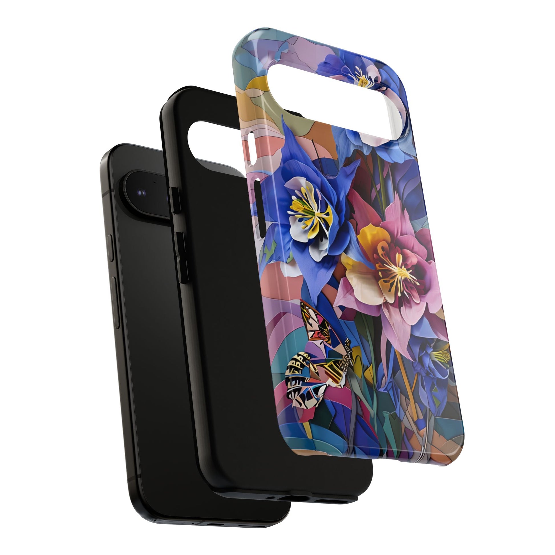 Blue Columbine Carnivale - Artistic Floral & Butterfly Google Pixel 9 Pro XL Tough Phone Case - Vibrant Botanical Design