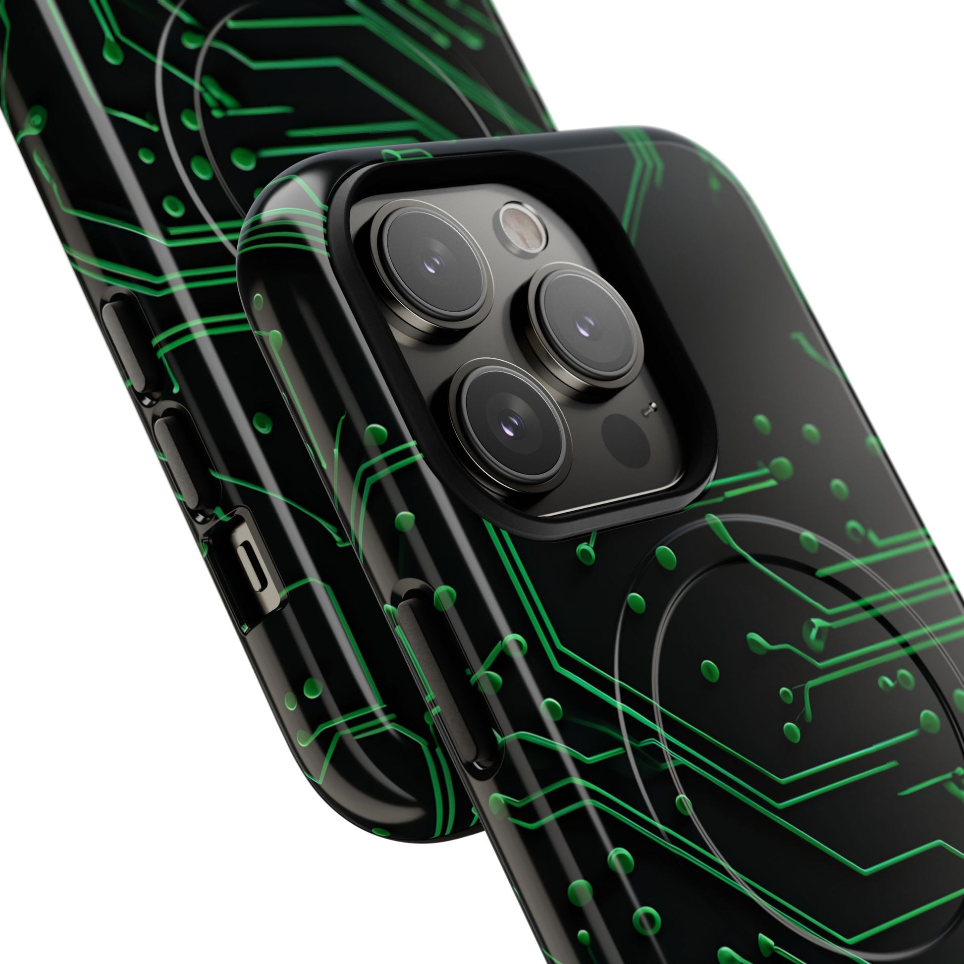 Green Circuit Grid iPhone 14 Pro MagSafe Compatible case- Tech-Inspired Shockproof Cover